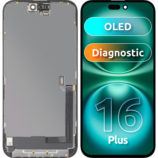 Display cu Touchscreen MP compatibil cu Apple iPhone 16 Plus, cu Rama, Versiune OLED FHD Diagnostic, Negru