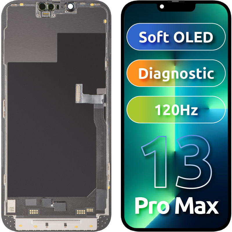 Display cu Touchscreen MP compatibil cu Apple iPhone 13 Pro Max, cu Rama, Versiune Soft OLED 120Hz FHD Diagnostic, Negru