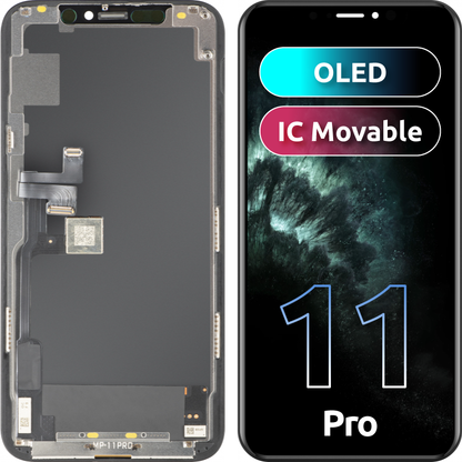 Display cu Touchscreen MP compatibil cu Apple iPhone 11 Pro, cu Rama, Versiune OLED FHD IC Movable, Negru