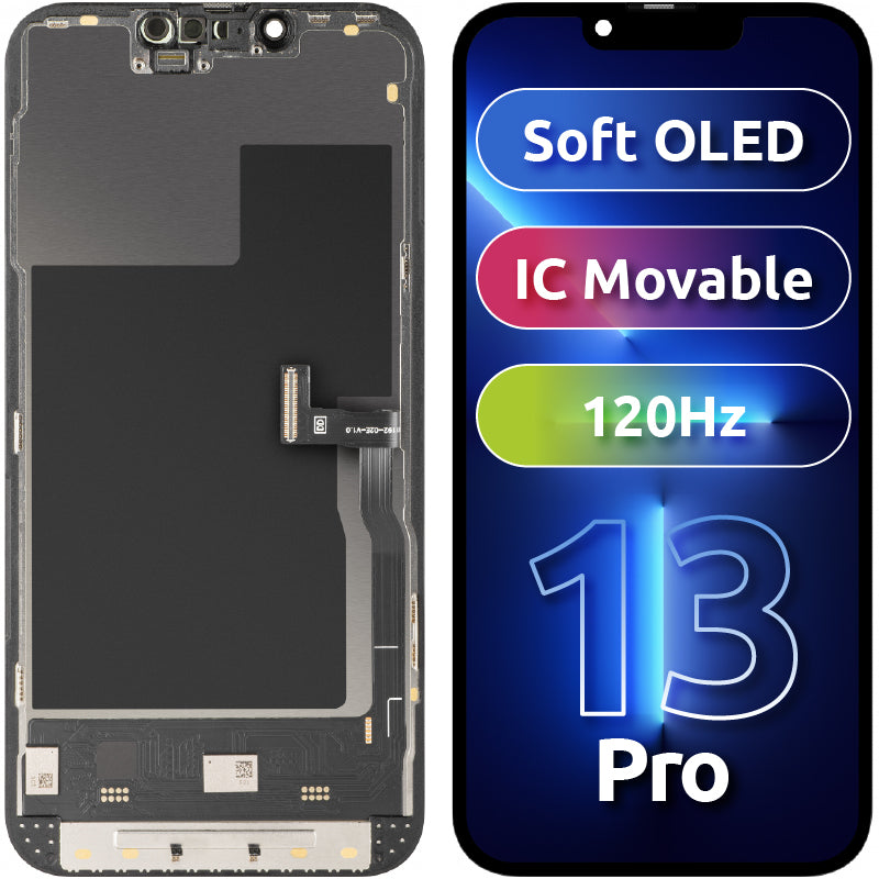 Display cu Touchscreen MP compatibil cu Apple iPhone 13 Pro, cu Rama, Versiune Soft OLED IC Movable 120Hz FHD, Negru