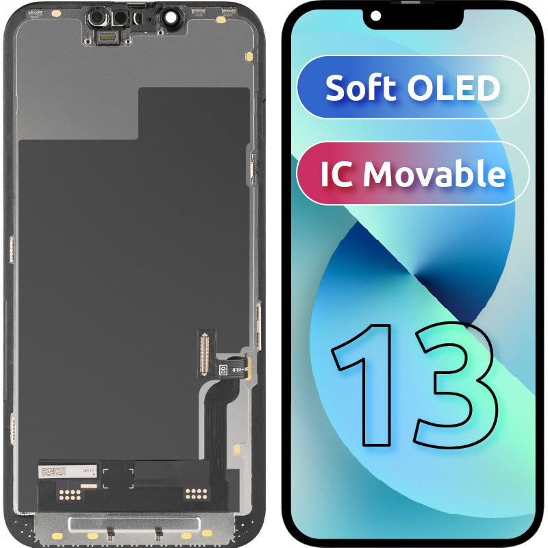 Display cu Touchscreen MP compatibil cu Apple iPhone 13, cu Rama, Versiune Soft OLED IC Movable FHD, Negru