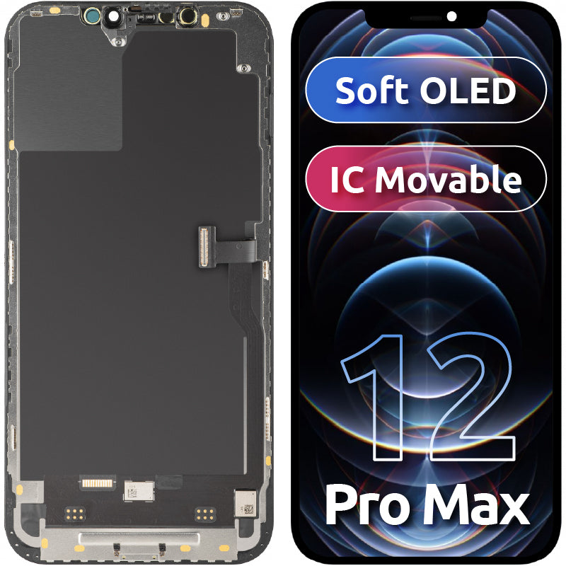 Display cu Touchscreen MP compatibil cu Apple iPhone 12 Pro Max, cu Rama, Versiune Soft OLED IC Movable FHD, Negru