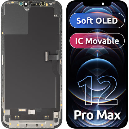 Display cu Touchscreen MP compatibil cu Apple iPhone 12 Pro Max, cu Rama, Versiune Soft OLED IC Movable FHD, Negru