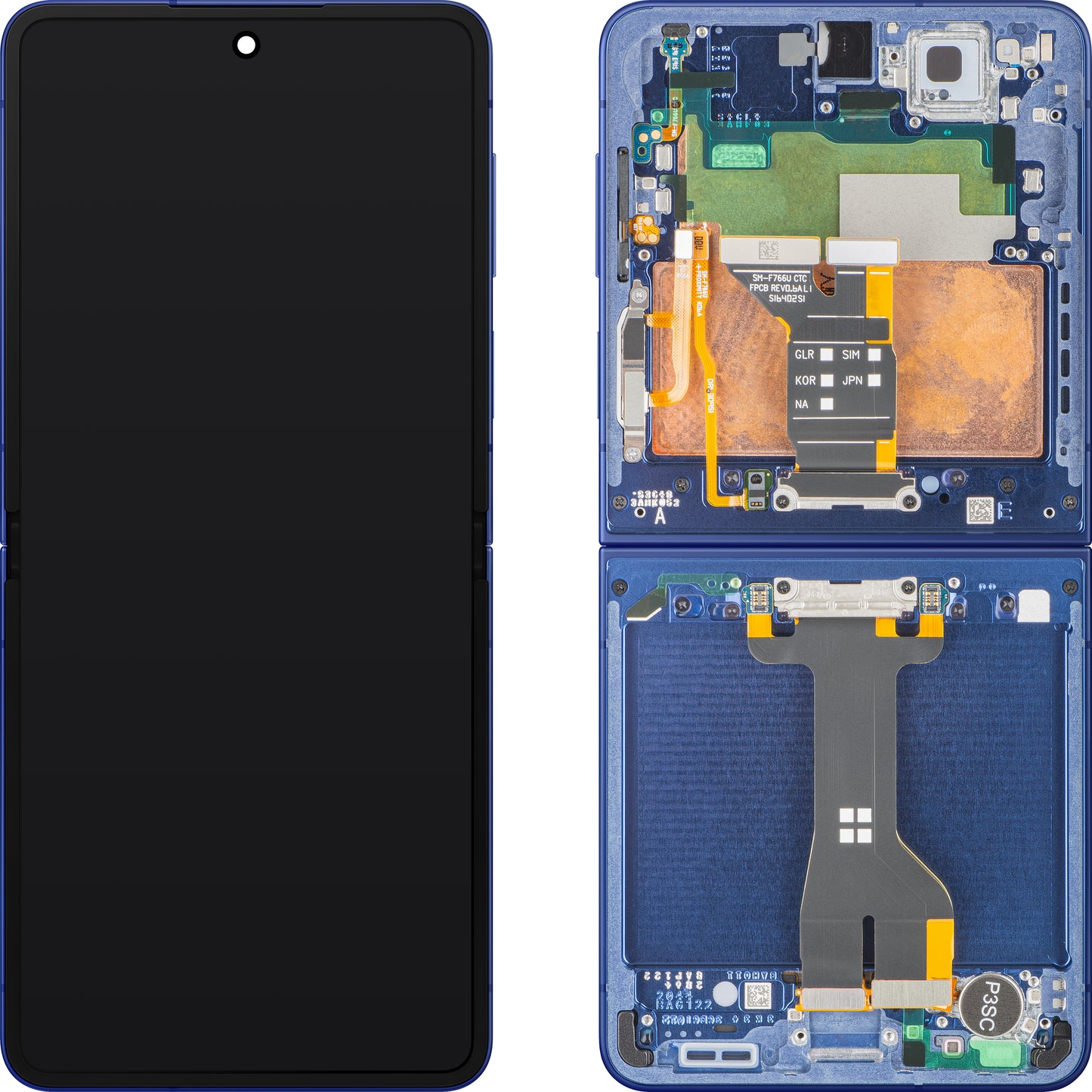 Display cu Touchscreen Samsung Galaxy Z Flip7 F766, Cu Rama, Sub Inner, Albastru (Blue Shadow), Service Pack GH82-37581A