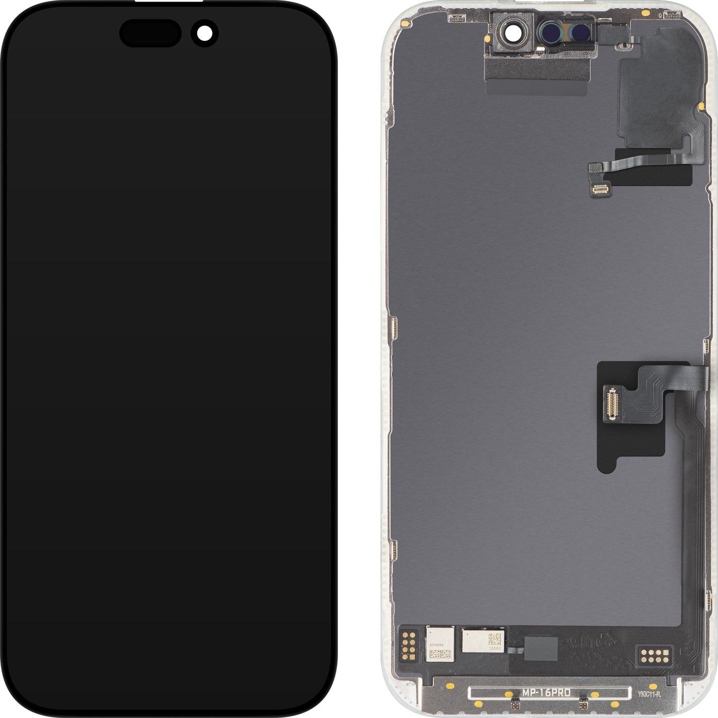 Display cu Touchscreen si Senzor Proximitate Lumina MP compatibil cu Apple iPhone 16 Pro, cu Rama, Versiune Soft OLED FHD 120Hz Diagnostic, Negru