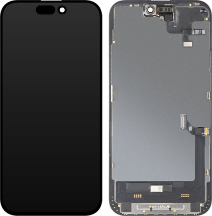 Display cu Touchscreen si Senzor Proximitate MP compatibil cu Apple iPhone 15 Plus, cu Rama, Versiune Soft OLED FHD Diagnostic, Negru