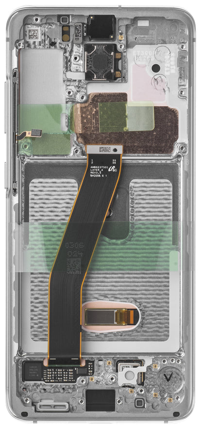 Display cu Touchscreen Samsung Galaxy S20 5G G981 / S20 G980, Cu Rama, Alb (Cloud White), Service Pack GH82-22123B