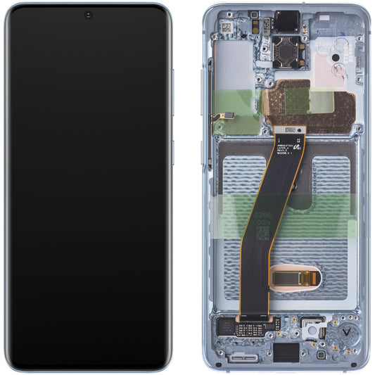 Display cu Touchscreen Samsung Galaxy S20 5G G981 / S20 G980, Cu Rama, Bleu, Service Pack GH82-22131D
