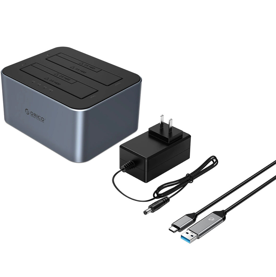 Docking Station Orico 6626C3-C-V1 2-Drive pentru HDD / SSD SATA 2.5inch / 3.5inch, Gri