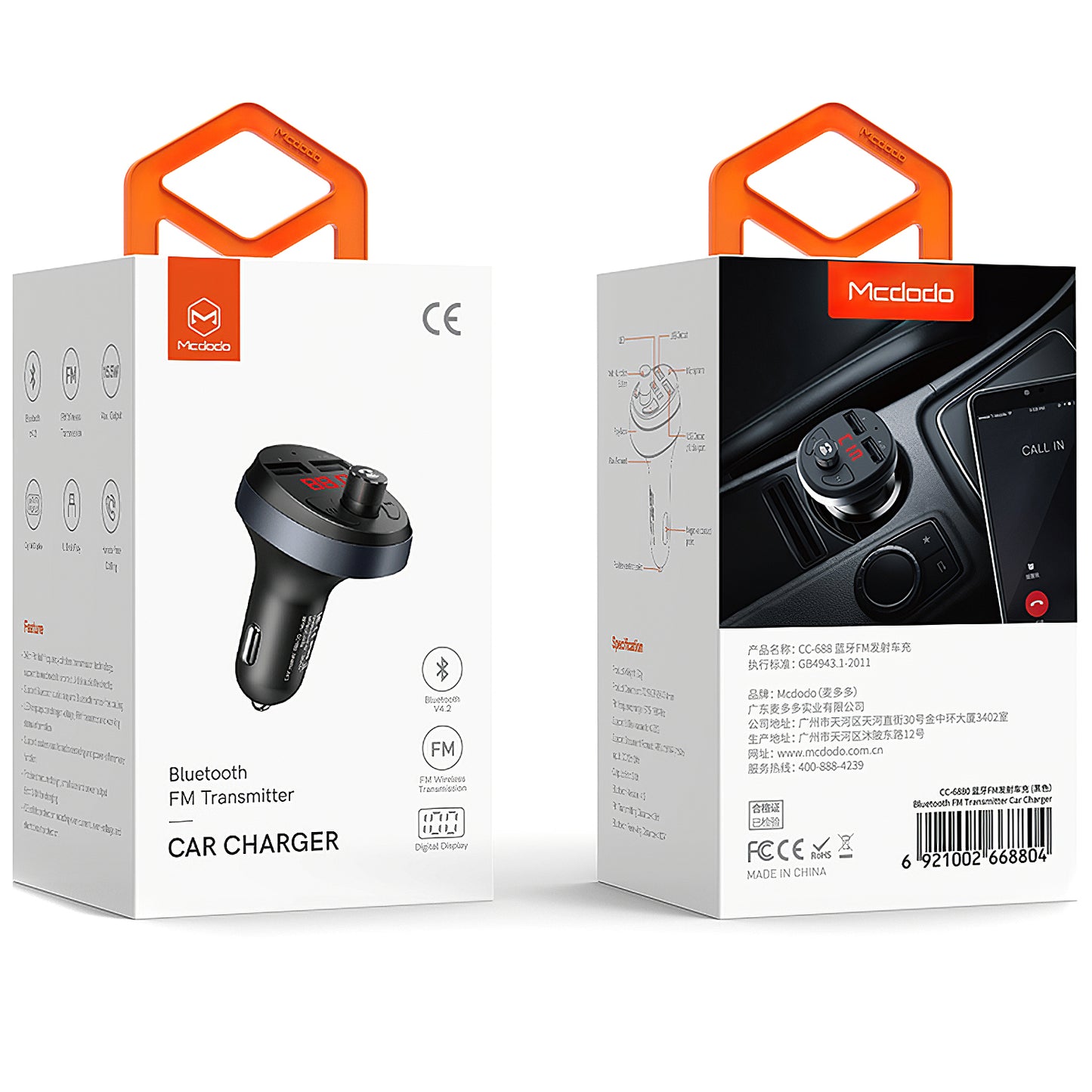 Modulator FM Bluetooth McDodo, 2 x USB-A