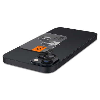 Folie de protectie Camera Spate Spigen GlastR EZ FIT Optik Pro pentru Apple iPhone 15 Plus / 15, Sticla Securizata, Set 2 bucati, Neagra AGL05213