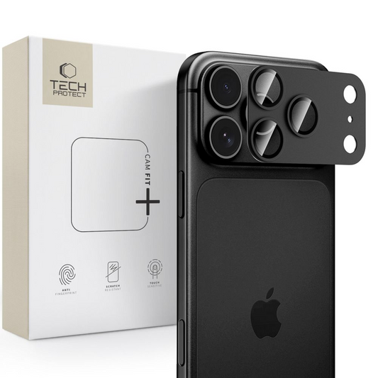 Folie de protectie Camera Spate Tech-Protect CamFull Fit+ pentru Apple iPhone 18 Pro Max, Sticla Securizata, Neagra