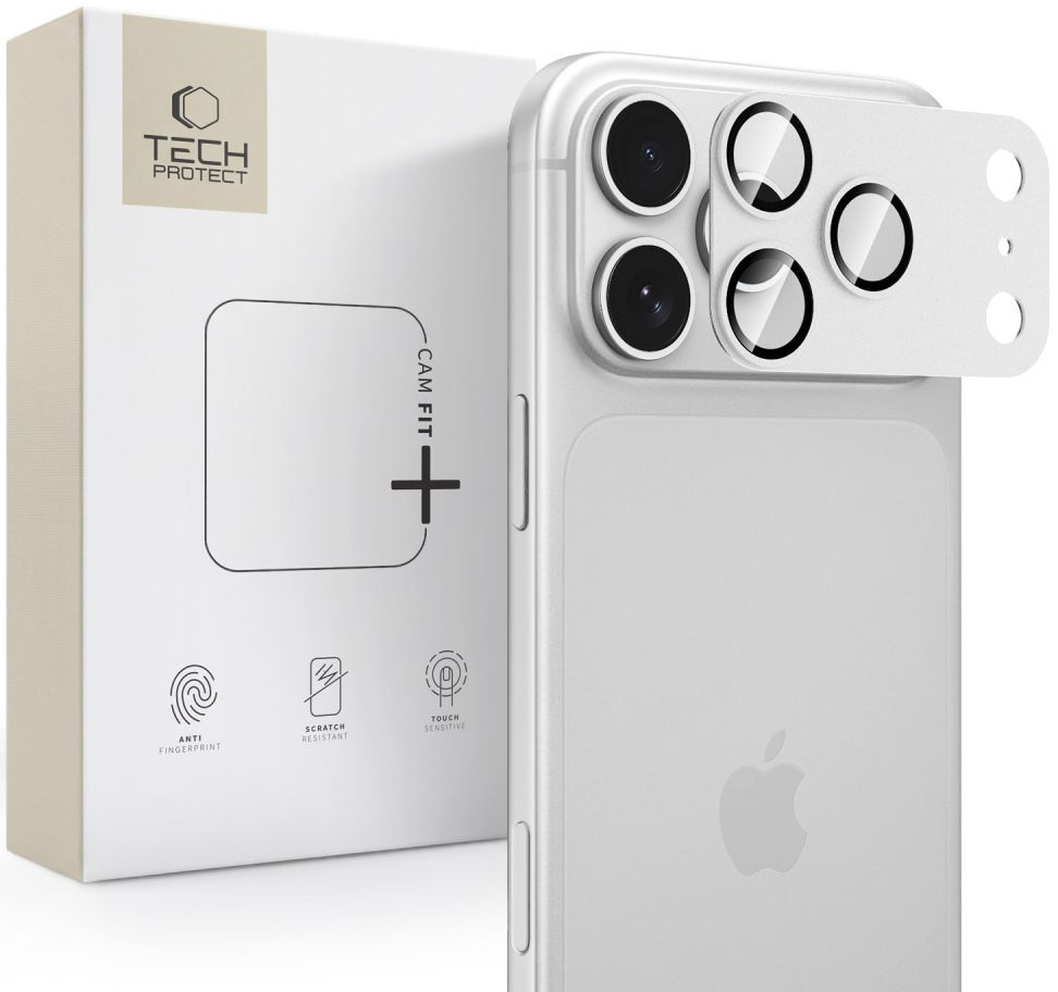 Folie de protectie Camera Spate Tech-Protect CamFull Fit+ pentru Apple iPhone 18 Pro, Sticla Securizata, Argintie
