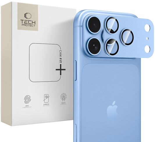 Folie de protectie Camera Spate Tech-Protect CamFull Fit+ pentru Apple iPhone 18 Pro Max, Sticla Securizata, Bleu