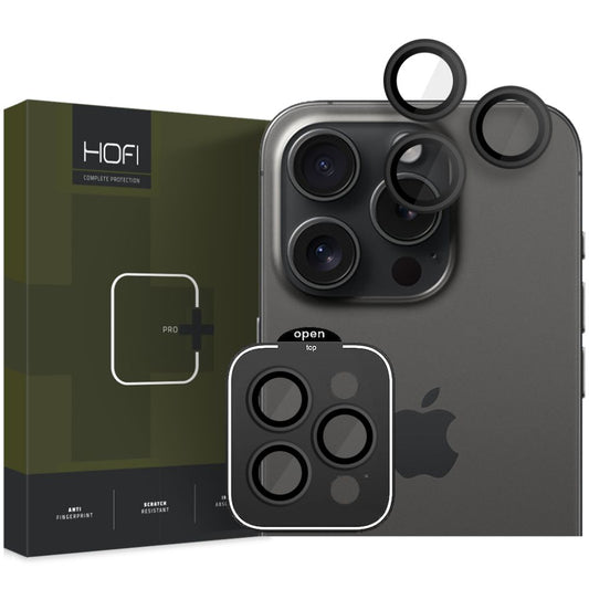 Folie de protectie Camera Spate HOFI CamRing PRO+ pentru Apple iPhone 15 Pro Max / 15 Pro, Sticla Securizata, Neagra
