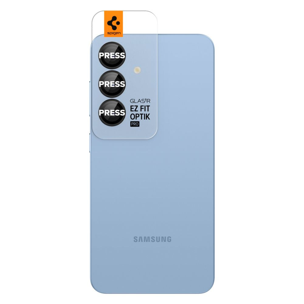 Folie de protectie Camera Spate Spigen GlastR EZ FIT Optik Pro HD pentru Samsung Galaxy S25 S931, Sticla Securizata, Set 2 bucati, Neagra AGL09092