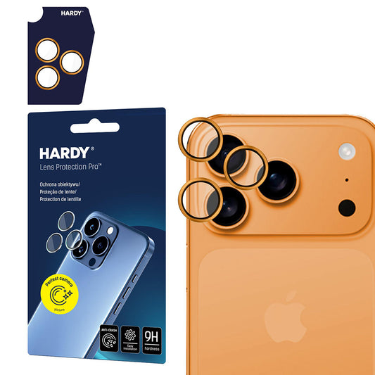 Folie de protectie Camera Spate 3MK Hardy Protection Pro pentru Apple iPhone 17 Pro Max / 17 Pro, Sticla Securizata, Portocalie