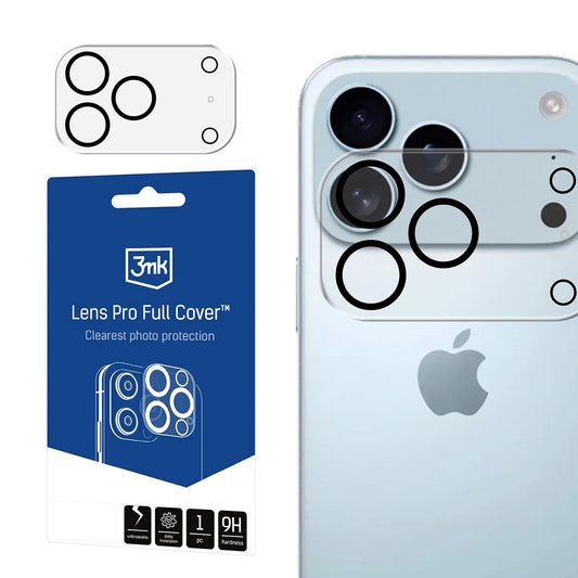 Folie de protectie Camera Spate 3MK Pro Full Cover pentru Apple iPhone 17 Pro, Sticla Securizata, Neagra