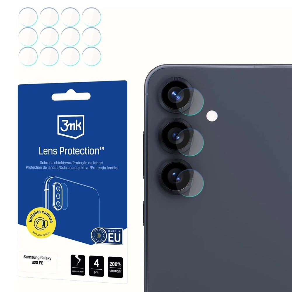 Folie de protectie Camera Spate 3MK Protection pentru Samsung Galaxy S25 FE, Sticla Securizata, Set 4 bucati, Transparenta