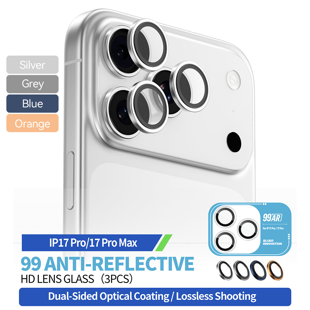 Folie de protectie Camera Spate Blueo 99 Anti-Refective HD pentru Apple iPhone 17 Pro Max / 17 Pro, Sticla Securizata, Albastra