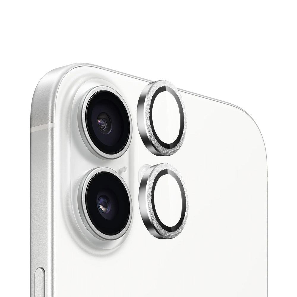 Folie de protectie Camera Spate Blueo Glitter Diamond Metal Frame pentru Apple iPhone 16 Plus / 16, Sticla Securizata, Argintie