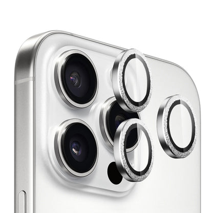 Folie de protectie Camera Spate Blueo Glitter Diamond Metal Frame pentru Apple iPhone 16 Pro Max / 16 Pro, Sticla Securizata, Argintie
