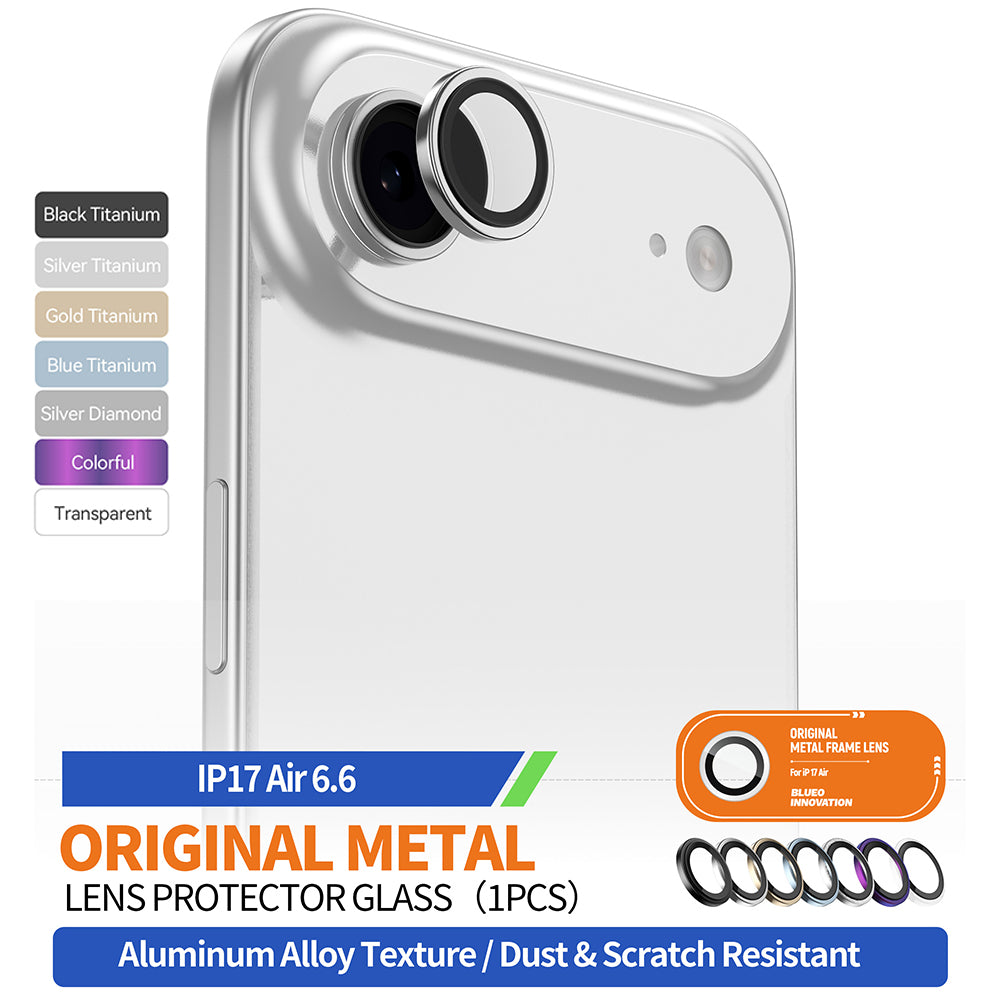 Folie de protectie Camera Spate Blueo Glitter Diamond Metal Frame pentru Apple iPhone 17 Air, Sticla Securizata, Argintie