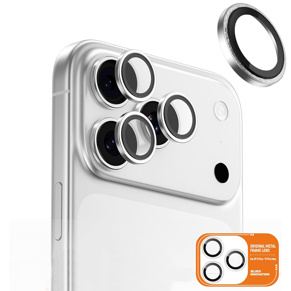 Folie de protectie Camera Spate Blueo Glitter Diamond Metal Frame pentru Apple iPhone 17 Pro Max / 17 Pro, Sticla Securizata, Argintie