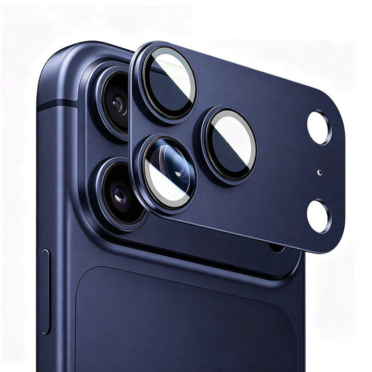 Folie de protectie Camera Spate Blueo Integrated Metal pentru Apple iPhone 17 Pro Max, Sticla Securizata, Albastra Inchis