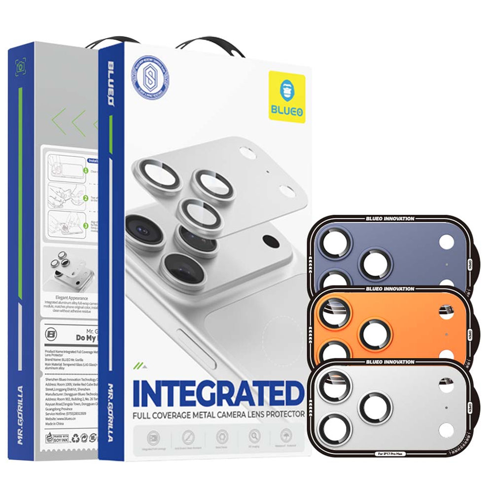 Folie de protectie Camera Spate Blueo Integrated Metal pentru Apple iPhone 17 Pro Max, Sticla Securizata, Albastra Inchis