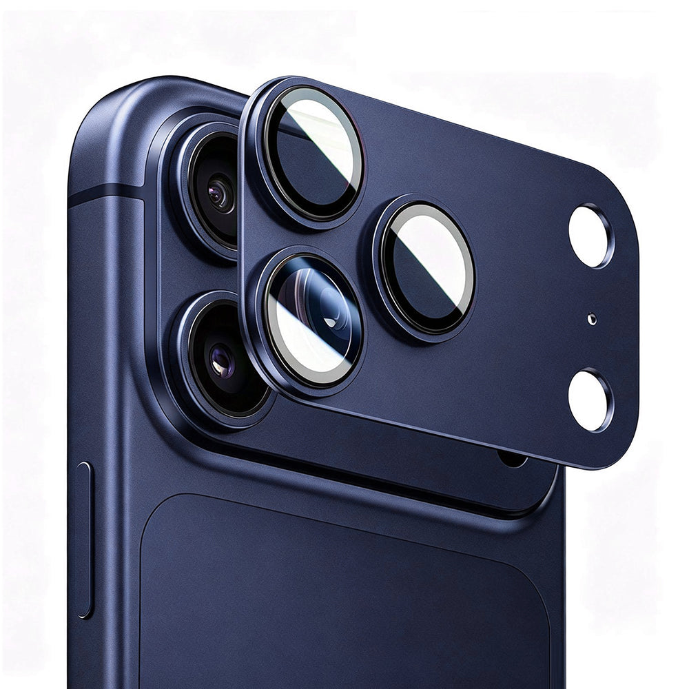 Folie de protectie Camera Spate Blueo Integrated Metal pentru Apple iPhone 17 Pro, Sticla Securizata, Albastra Inchis