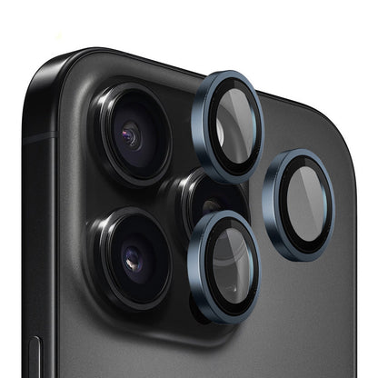 Folie de protectie Camera Spate Blueo Metal Frame pentru Apple iPhone 15 Pro Max, Sticla Securizata, Albastra