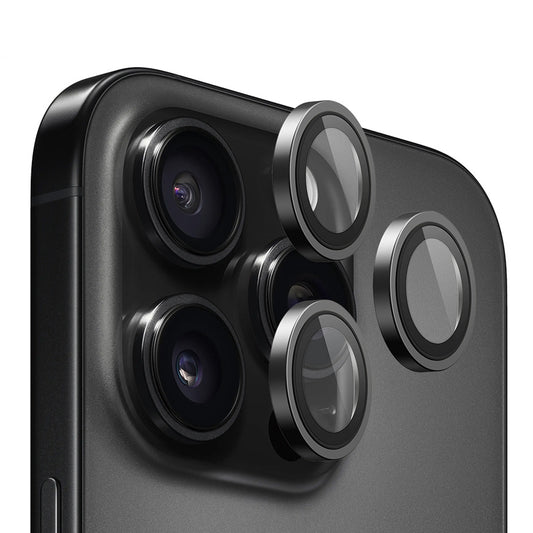 Folie de protectie Camera Spate Blueo Metal Frame pentru Apple iPhone 16 Pro Max / 16 Pro, Sticla Securizata, Neagra