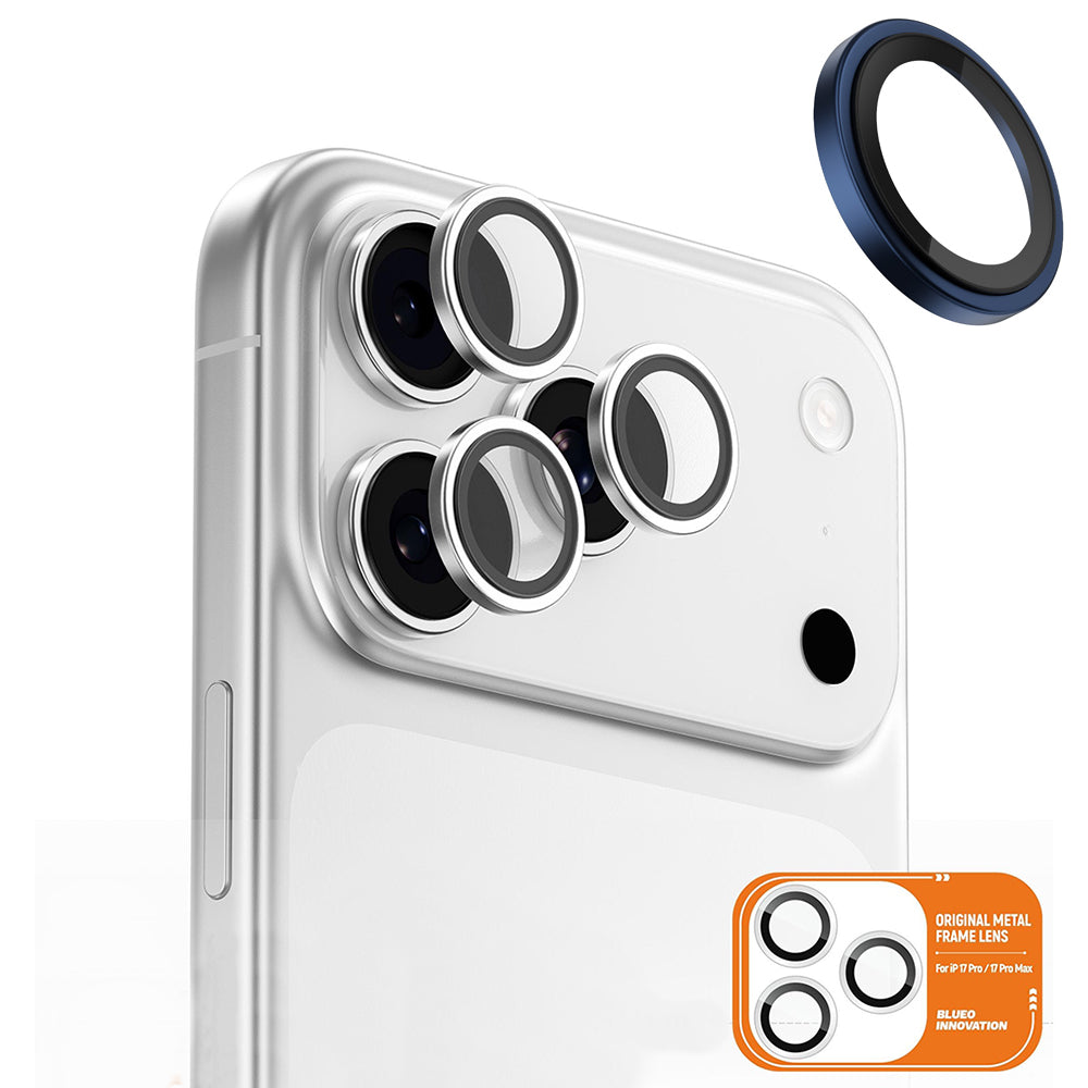 Folie de protectie Camera Spate Blueo Metal Frame pentru Apple iPhone 17 Pro Max / 17 Pro, Sticla Securizata, Albastra