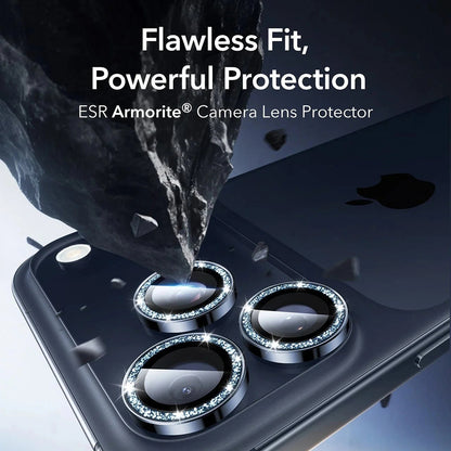 Folie de protectie Camera Spate ESR Glitter Diamond Armorite pentru Apple iPhone 17 Pro Max / 17 Pro, Sticla Securizata, Full Glue, Albastra