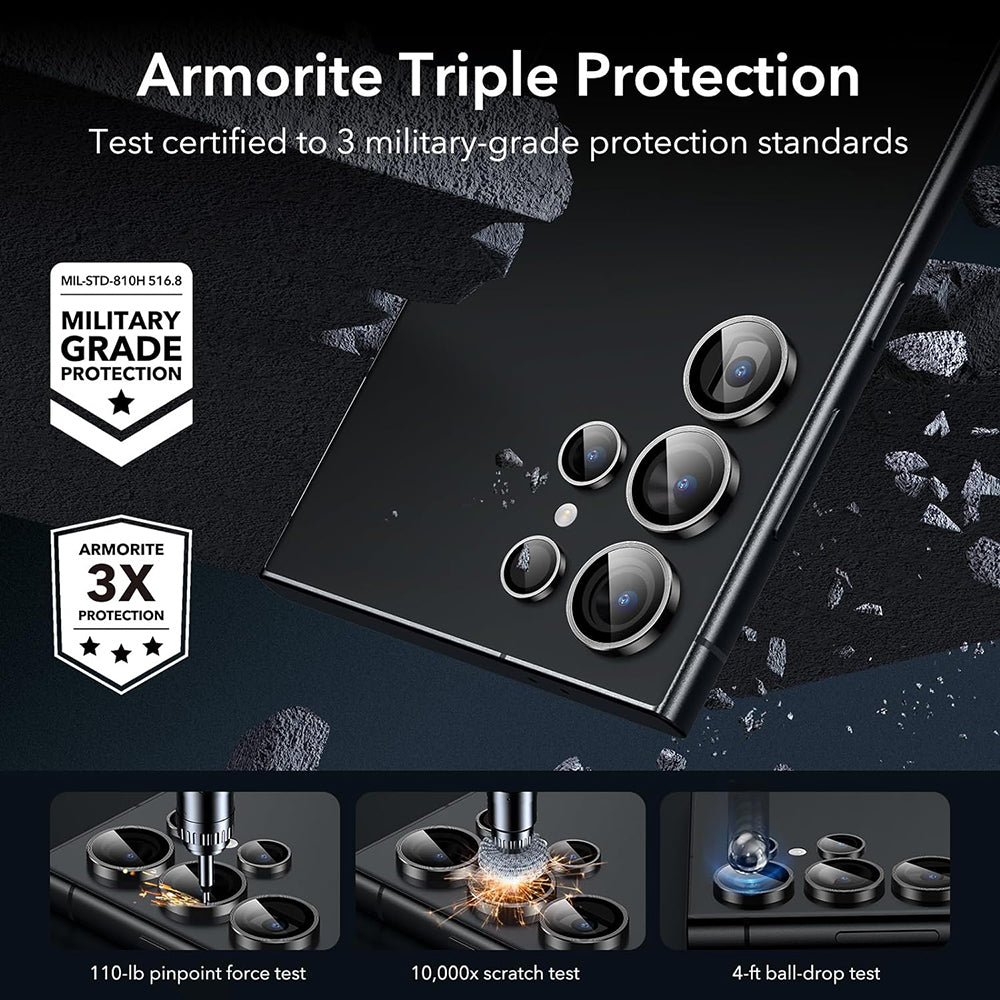 Folie de protectie Camera Spate ESR pentru Samsung Galaxy S24 Ultra S928, Sticla Securizata, Set 2 bucati, Neagra