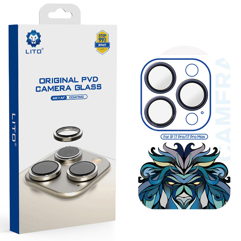 Folie de protectie Camera Spate Lito Titanium AR pentru Apple iPhone 17 Pro Max / 17 Pro, Sticla Securizata, Bleumarin