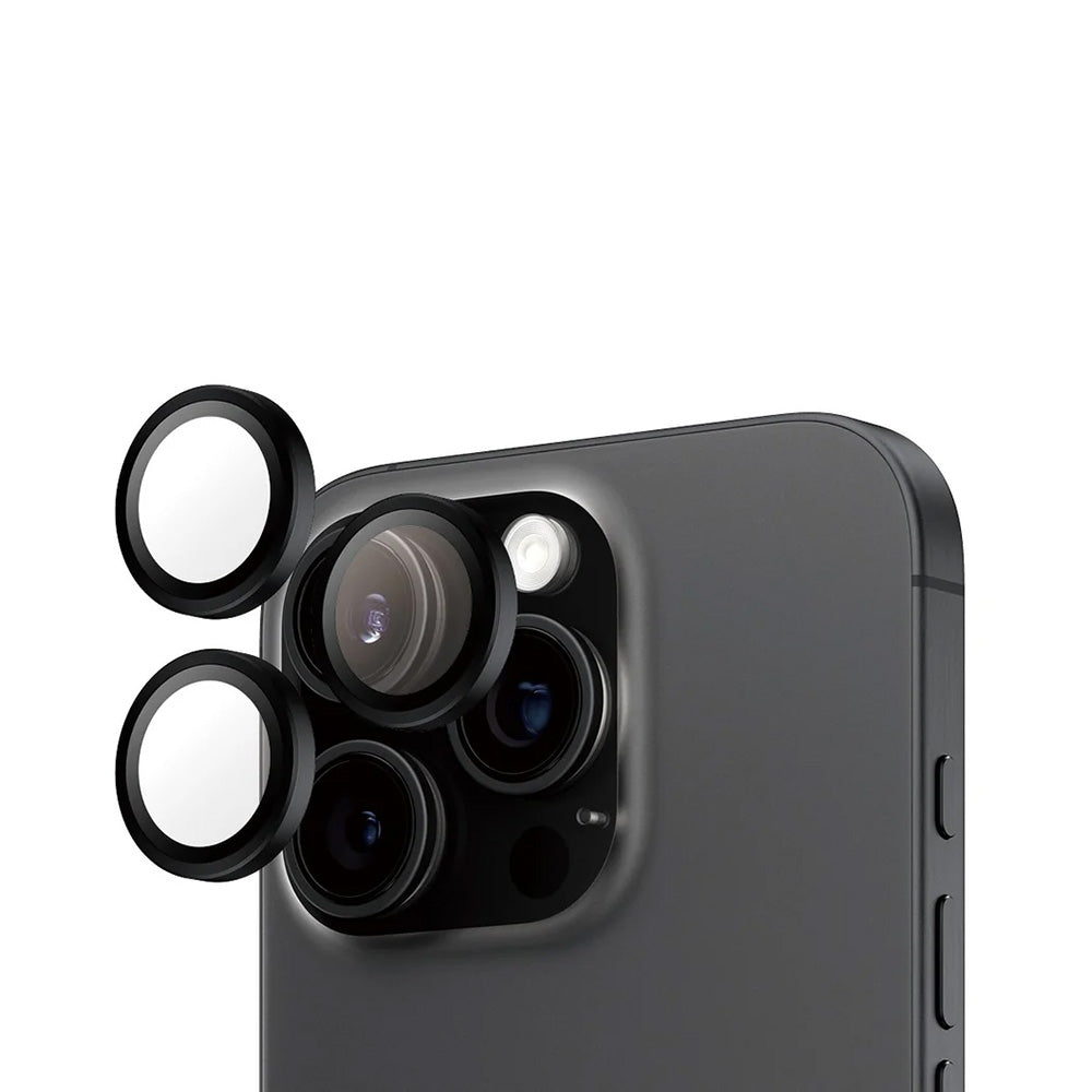 Folie de protectie Camera Spate PanzerGlass Hoops pentru Apple iPhone 16 Pro Max / 16 Pro, Sticla Securizata, Neagra