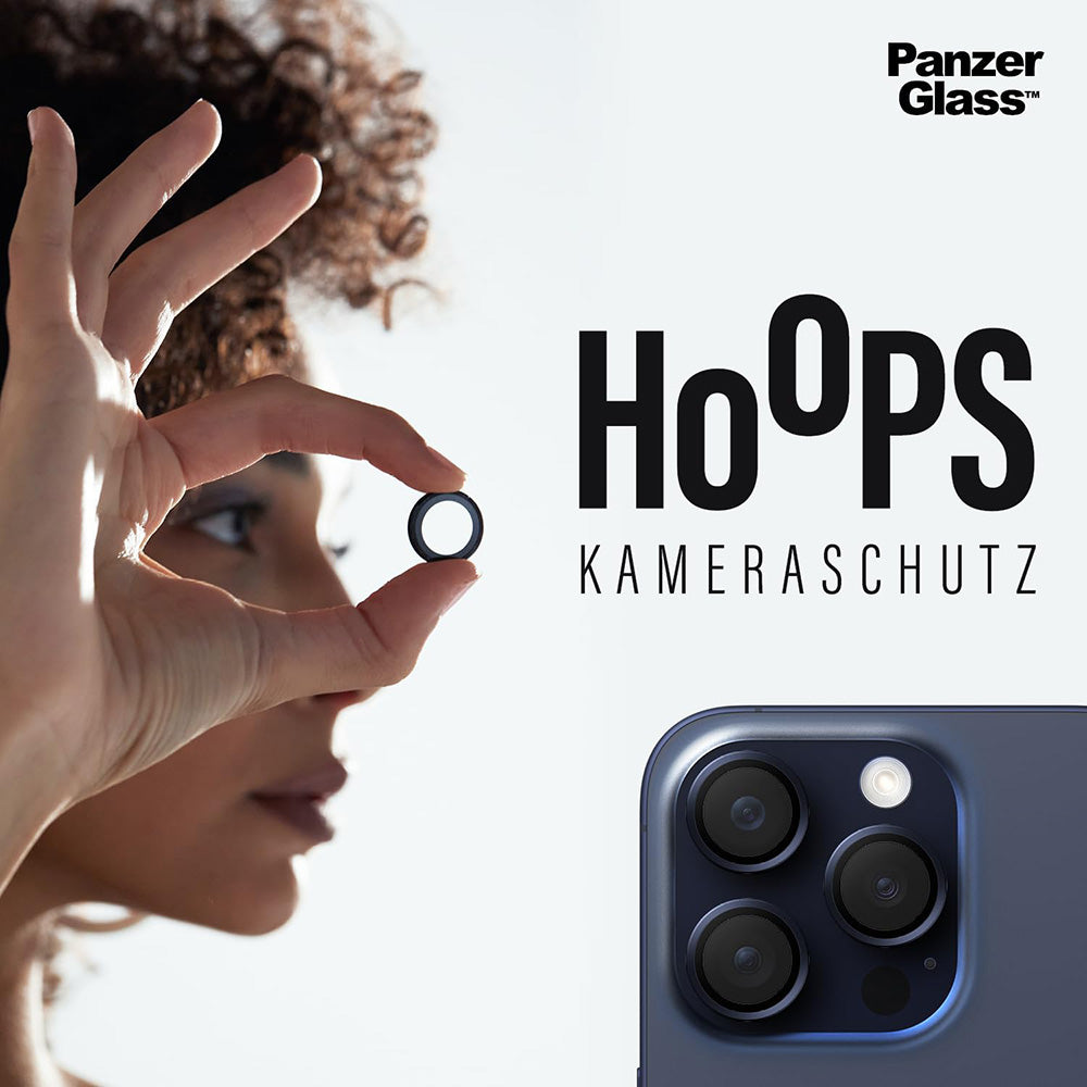 Folie de protectie Camera Spate PanzerGlass Hoops pentru Apple iPhone 16 Pro Max / 16 Pro, Sticla Securizata, Neagra