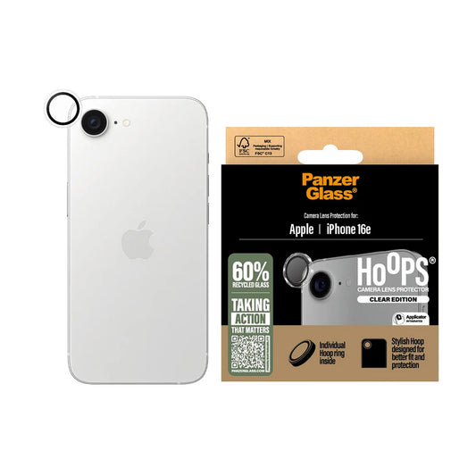 Folie de protectie Camera Spate PanzerGlass Hoops pentru Apple iPhone 16e, Sticla Securizata, Transparenta