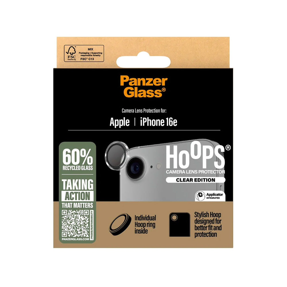 Folie de protectie Camera Spate PanzerGlass Hoops pentru Apple iPhone 16e, Sticla Securizata, Transparenta