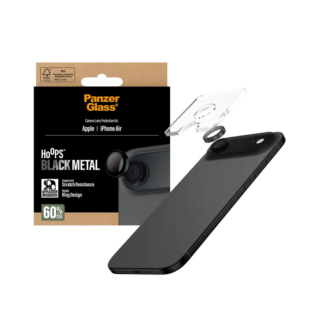 Folie de protectie Camera Spate PanzerGlass Hoops pentru Apple iPhone 17 Air, Sticla Securizata, Neagra