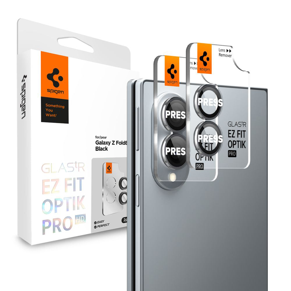 Folie de protectie Camera Spate Spigen GlastR EZ FIT Optik Pro HD pentru Samsung Galaxy Z Fold8 F971, Sticla Securizata, Set 2 bucati, Neagra AGL11944
