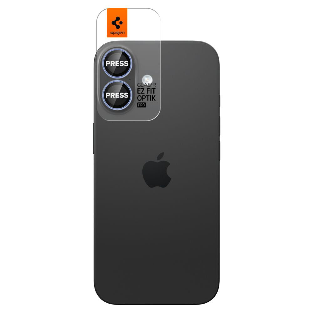 Folie de protectie Camera Spate Spigen GlastR EZ FIT Optik Pro pentru Apple iPhone 17 / 16 Plus / 16, Sticla Securizata, Set 2 bucati, Albastra