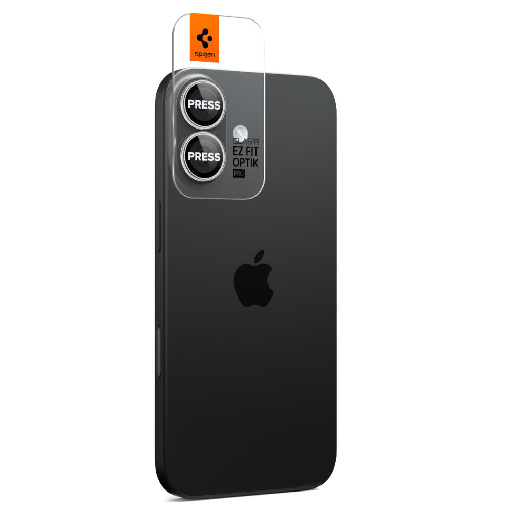 Folie de protectie Camera Spate Spigen GlastR EZ FIT Optik Pro pentru Apple iPhone 17 / 16 Plus / 16, Sticla Securizata, Set 2 bucati, Argintie
