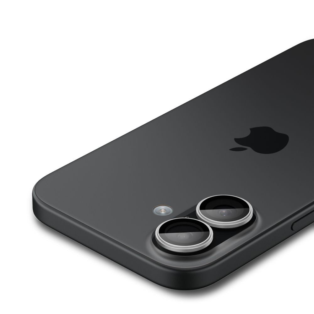 Folie de protectie Camera Spate Spigen GlastR EZ FIT Optik Pro pentru Apple iPhone 17 / 16 Plus / 16, Sticla Securizata, Set 2 bucati, Argintie