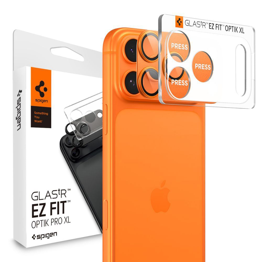 Folie de protectie Camera Spate Spigen GlastR EZ FIT Optik Pro pentru Apple iPhone 17 Pro Max, Sticla Securizata, Set 2 bucati, Portocalie AGL10650