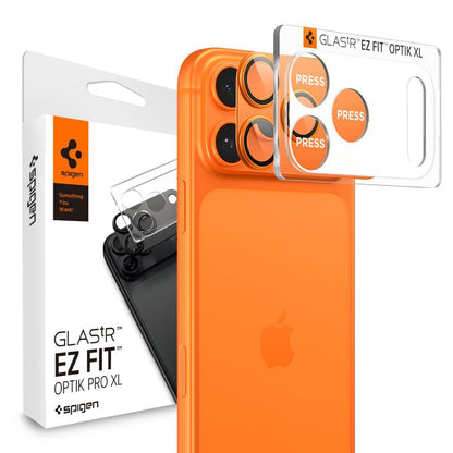 Folie de protectie Camera Spate Spigen GlastR EZ FIT Optik Pro pentru Apple iPhone 17 Pro Max, Sticla Securizata, Set 2 bucati, Portocalie AGL10650