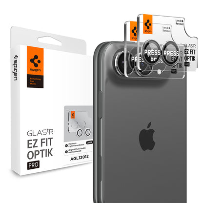 Folie de protectie Camera Spate Spigen GlastR EZ FIT Optik Pro pentru Apple iPhone Duo, Sticla Securizata, Set 2 bucati, Gri AGL12012
