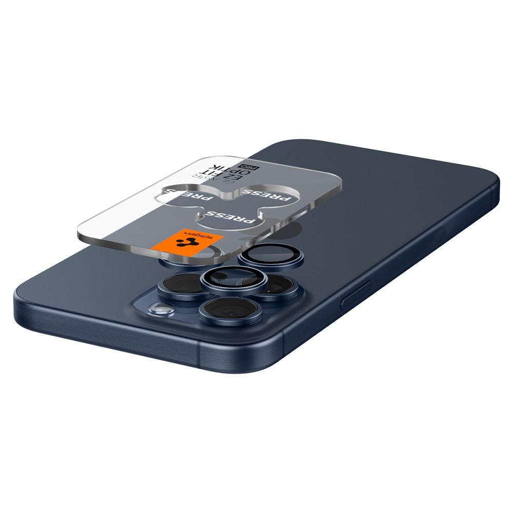 Folie de protectie Camera Spate Spigen GlastR EZ FIT Optik Pro pentru Apple iPhone 16 Pro Max / 16 Pro, Sticla Securizata, Set 2 bucati, Albastra